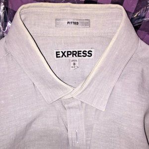 Express Fitted Gray Button Front Long Sleeve Shirt Men's Size M Linen Blend